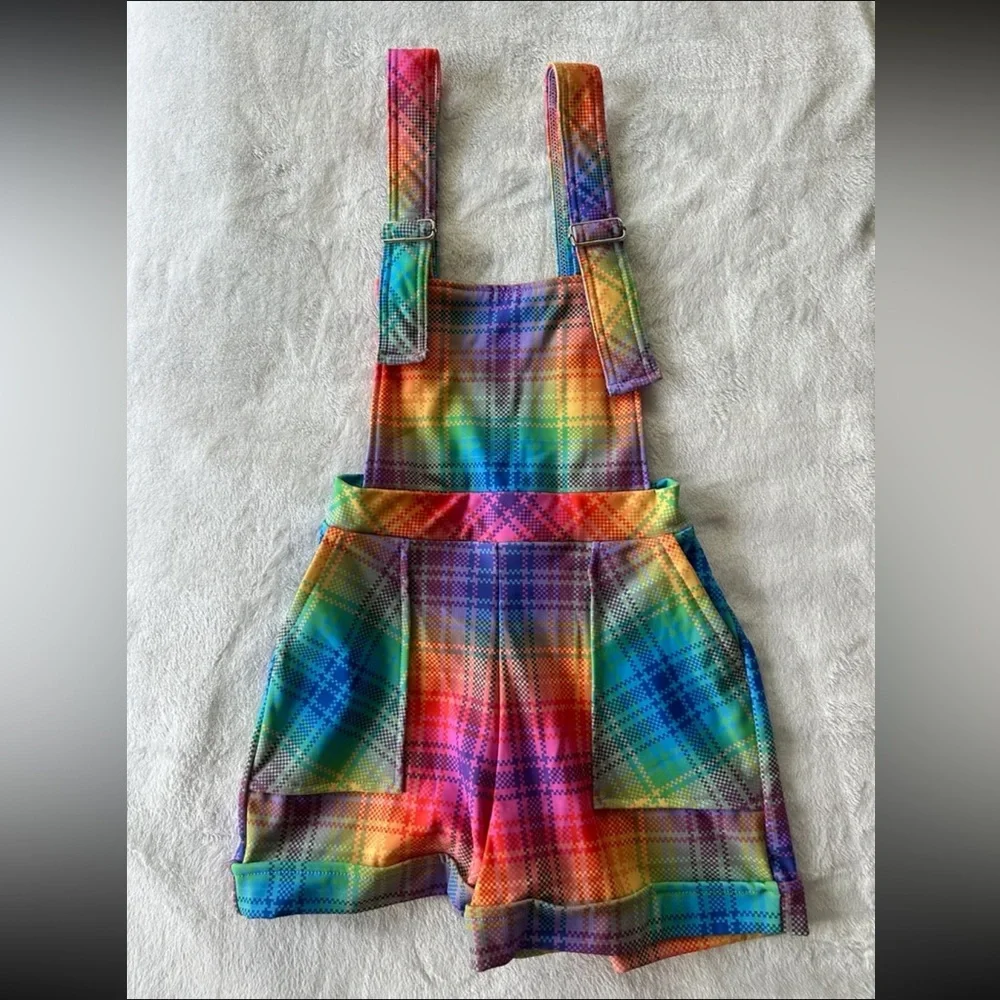 BLACKMILK TARTAN RAINBOW SHORT OVERALLS NWT - Picture 1 of 3